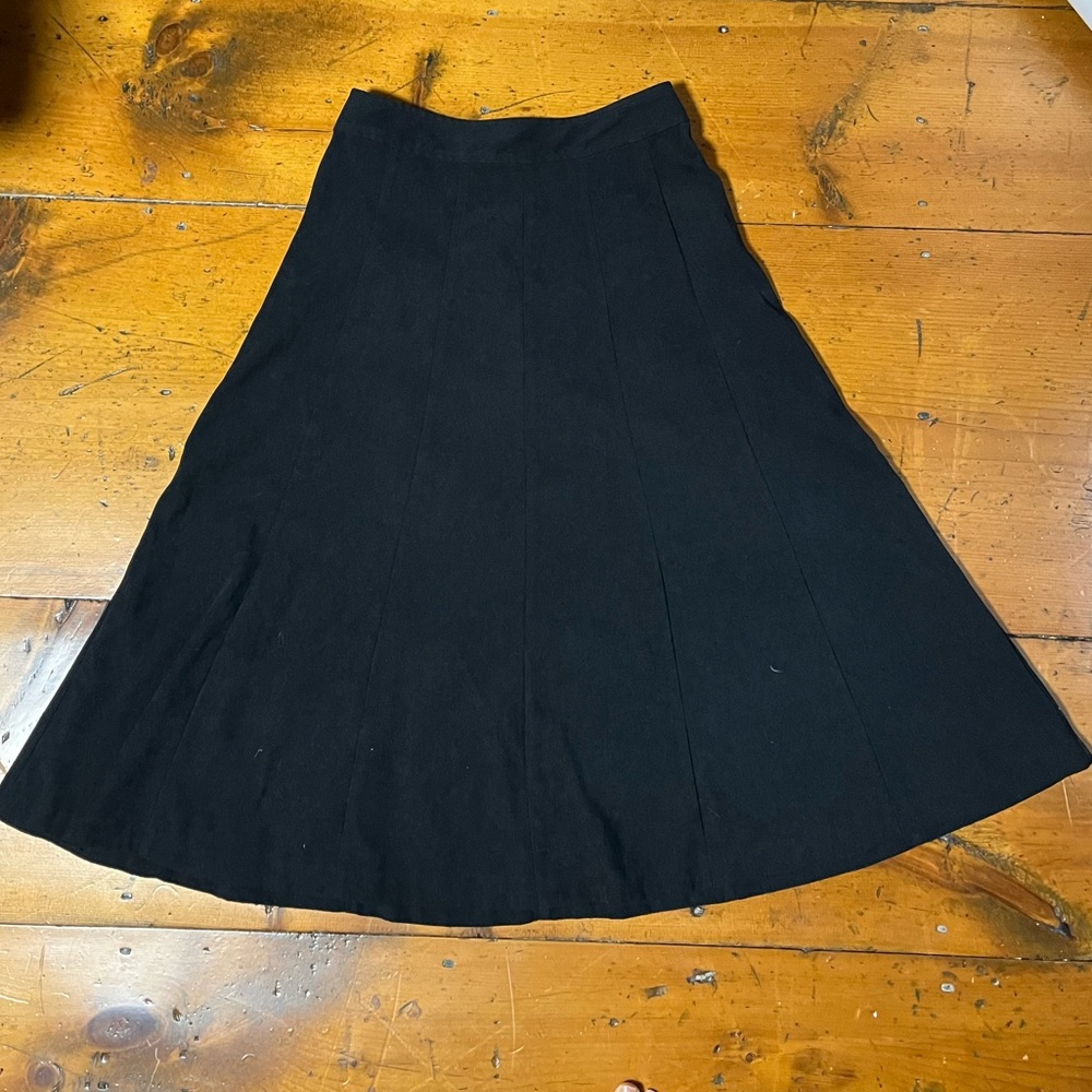 Black suede microfiber midi a-line back zip skirt Christopher Banks 6
